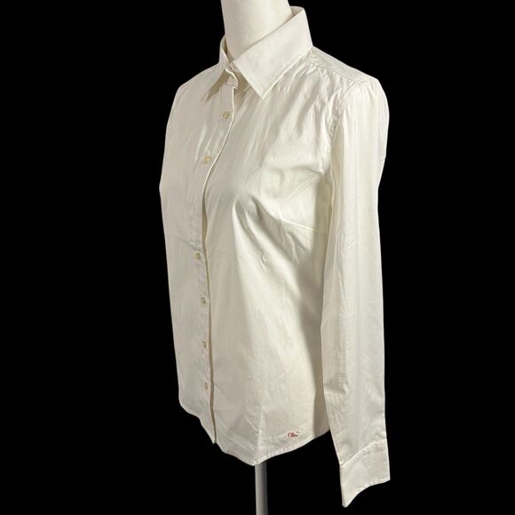 Vineyard Vines White Button Up Blouse 4 Preppy Coastal Clean Classic Pink Whale - Picture 4 of 9